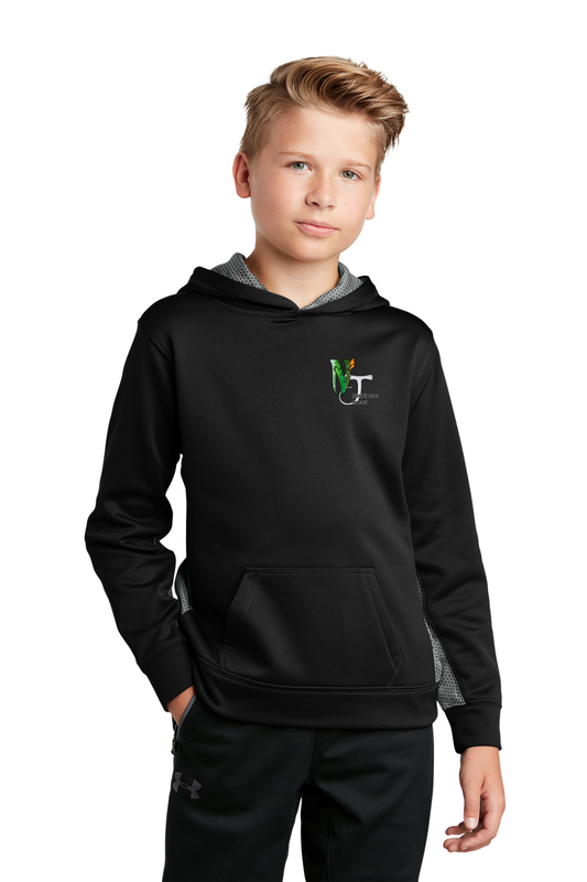 YST239 Sport-Tek® Youth Sport-Wick® CamoHex Fleece Colorblock Hooded Pullover